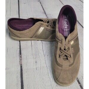 Keds Women's Brown Taupe Slide On Tennis Shoes Sneakers size 7.5 Purple Accent